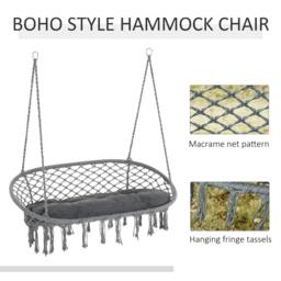 Rackhams Two-Seater Boho Macrame Hammock Swing - Grey - thumbnail 5