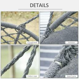 Rackhams Two-Seater Boho Macrame Hammock Swing - Grey - thumbnail 6