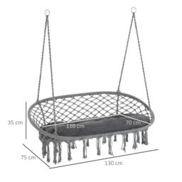 Rackhams Two-Seater Boho Macrame Hammock Swing - Grey - thumbnail 3