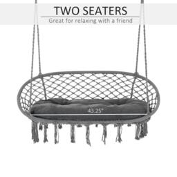 Rackhams Two-Seater Boho Macrame Hammock Swing - Grey - thumbnail 4
