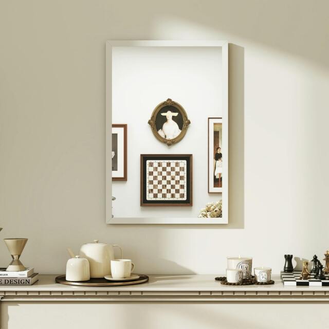 Rackhams 60x40cm Wall Bathroom Mirror for Home Decor, Vanity Mirror, White - image 1