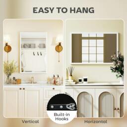 Rackhams 60x40cm Wall Bathroom Mirror for Home Decor, Vanity Mirror, White - thumbnail 5