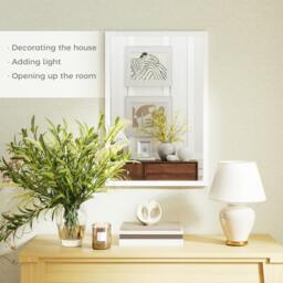 Rackhams 60x40cm Wall Bathroom Mirror for Home Decor, Vanity Mirror, White - thumbnail 4