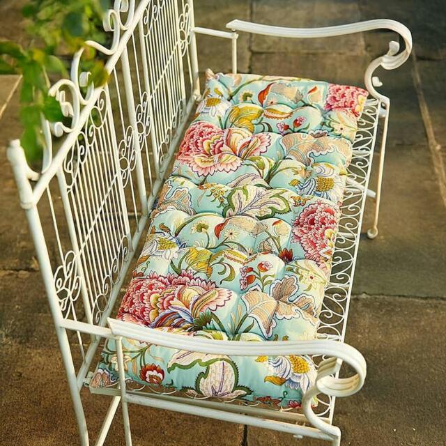 Rackhams Bench Pad, Floral Pastel Design, Tufted Garden Seat