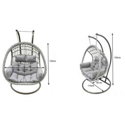 Rackhams Indoor Outdoor Hammock Patio Rattan Two Seater Egg Hanging Chair Garden With Grey Thick Cushion - thumbnail 3