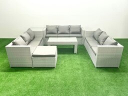Rackhams Rattan Garden Outdoor Furniture Set 10 Seater Garden Sofa Oblong Coffee Table Set with Big Footstool Side Table Light Grey Mixed - thumbnail 1