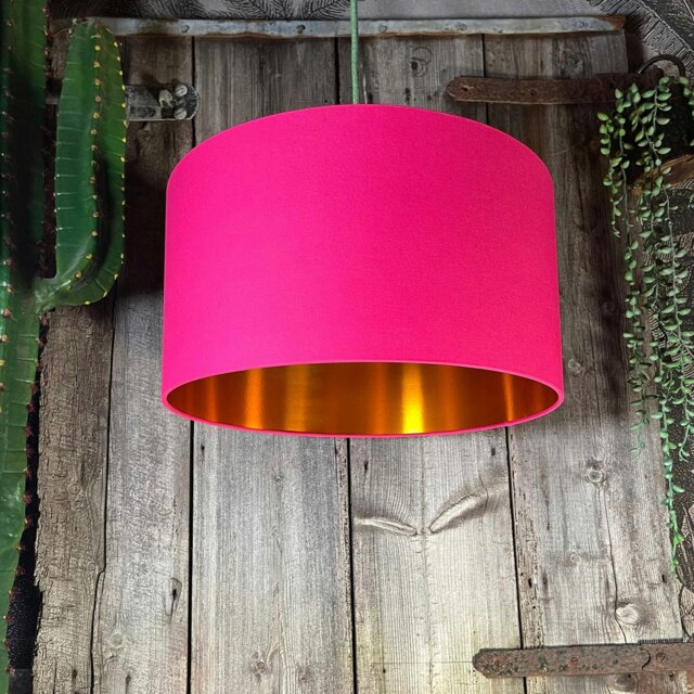 "Rackhams Pomegranate Pink Cotton Lampshade With Copper Foil Lining - 25cm Diameter x 25cm Height / (10"" x 10"")" - image 1