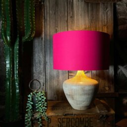 "Rackhams Pomegranate Pink Cotton Lampshade With Copper Foil Lining - 25cm Diameter x 25cm Height / (10"" x 10"")" - thumbnail 2
