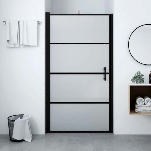 Rackhams Shower Door Frost Tempered Glass 91x195 cm Black