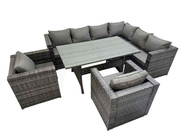 Rackhams Rattan Garden Furniture Set Outdoor 8 Seater Patio Dining Corner Sofa Sets with Dining Table 2 Chairs Dark Grey Mixed - image 1