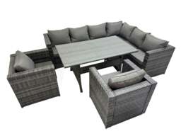 Rackhams Rattan Garden Furniture Set Outdoor 8 Seater Patio Dining Corner Sofa Sets with Dining Table 2 Chairs Dark Grey Mixed - thumbnail 1