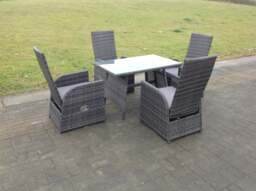 Rackhams Oblong Rectangular Table Adjustable Reclining Chair Rattan Dining Set Outdoor Garden Furniture Table And Chair Set Mixed Grey 4 Chairs - thumbnail 4