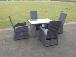 Rackhams Oblong Rectangular Table Adjustable Reclining Chair Rattan Dining Set Outdoor Garden Furniture Table And Chair Set Mixed Grey 4 Chairs - thumbnail 3