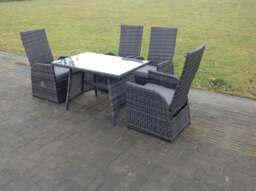 Rackhams Oblong Rectangular Table Adjustable Reclining Chair Rattan Dining Set Outdoor Garden Furniture Table And Chair Set Mixed Grey 4 Chairs - thumbnail 1
