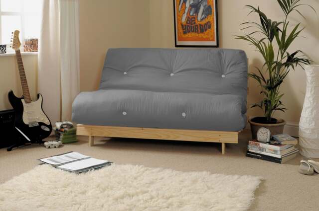 Rackhams Wooden Futon sofa bed frame with a Standard Mattress - Grey - 4ft - image 1