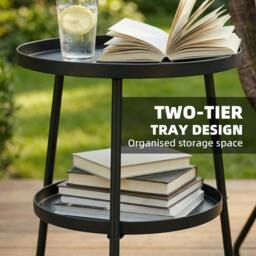 Rackhams Patio Side Table, 2-Tier Round Coffee End Table - Light Green - thumbnail 5