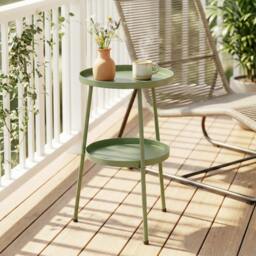 Rackhams Patio Side Table, 2-Tier Round Coffee End Table - Light Green - thumbnail 1
