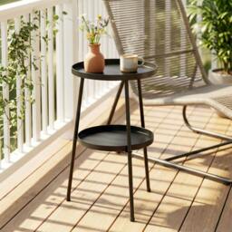 Rackhams Patio Side Table, 2-Tier Round Coffee End Table - Light Green - thumbnail 2