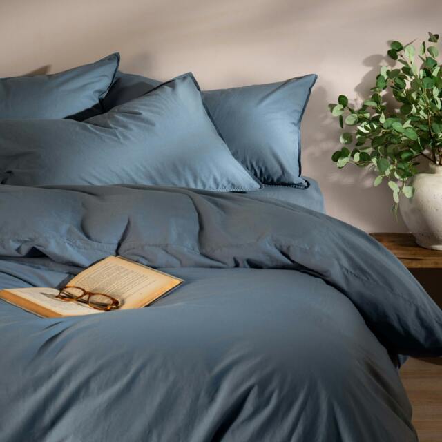 Rackhams Storm Blue Stonewashed Cotton Duvet Sets - Single - image 1