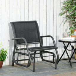 Rackhams Outdoor Gliding Swing Chair Garden Seat w/ Mesh Seat Curved Back Steel - thumbnail 4
