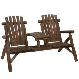 Rackhams Wood Patio Chair Bench 2 Seats Jack and Jill Seat w/ Center Coffee Table, Garden Bench, Carbonized - thumbnail 1
