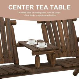 Rackhams Wood Patio Chair Bench 2 Seats Jack and Jill Seat w/ Center Coffee Table, Garden Bench, Carbonized - thumbnail 6