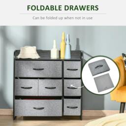 Rackhams Chest of Drawers with 7 Foldable Drawers, 3-Tier Fabric Bedroom Dresser, Clothes Storage Unit for Bedroom, Living Room, Grey - Grey - thumbnail 4