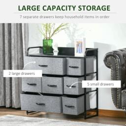 Rackhams Chest of Drawers with 7 Foldable Drawers, 3-Tier Fabric Bedroom Dresser, Clothes Storage Unit for Bedroom, Living Room, Grey - Grey - thumbnail 5