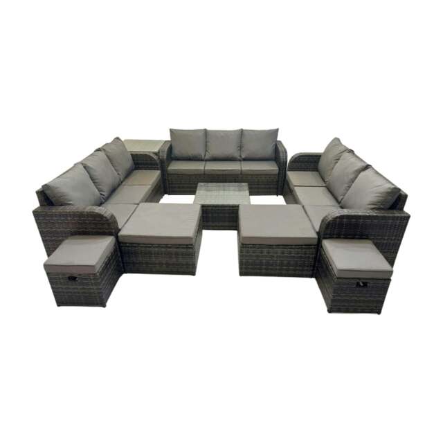 Rackhams Rattan Garden Outdoor Furniture Set 3 Seater Sofa Square Coffee Table Set with 4 Stools Side Table Dark Grey Mixed - image 1