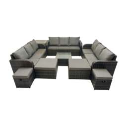 Rackhams Rattan Garden Outdoor Furniture Set 3 Seater Sofa Square Coffee Table Set with 4 Stools Side Table Dark Grey Mixed - thumbnail 1