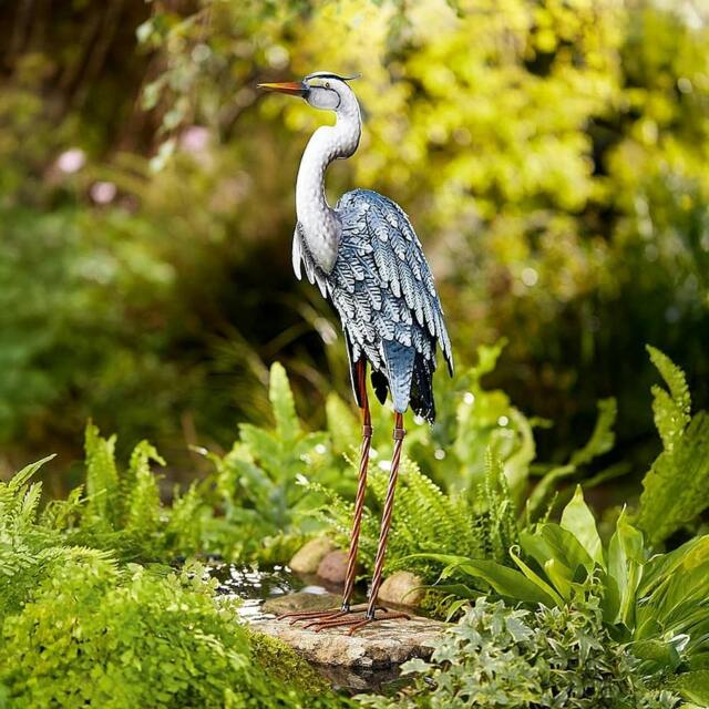 Rackhams Heron Sculpture, Painted Metal, Standing Garden Bird