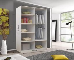 Rackhams Modern Bedroom Sliding Wardrobe with LED Light - Ample Storage Space and Sleek Design comes in White/Grey/Black and Width 150cm/180cm/203cm - 180 cm - White - thumbnail 2