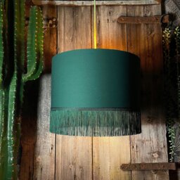 "Rackhams Hunter Green Lampshade with Copper Foil & Green Fringing - Ceiling Pendant / Arc Lamp - 35cm Diameter x 20cm Height / (14"" x 8"")" - thumbnail 3