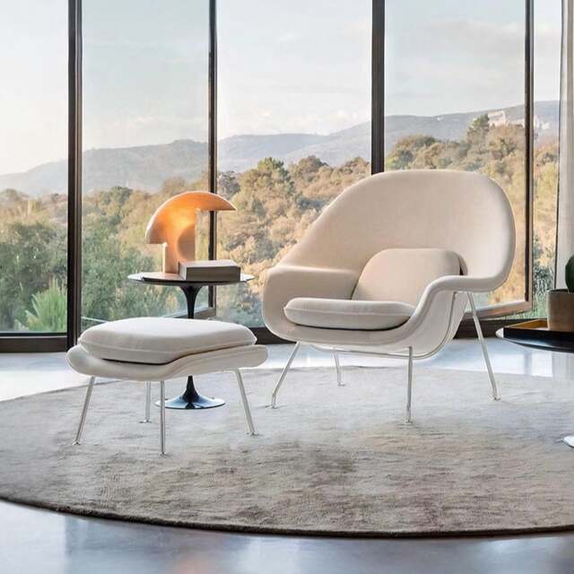Rackhams Womb Lounge Chair And Footstool, Armchair - White - Velvet - image 1