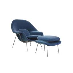 Rackhams Womb Lounge Chair And Footstool, Armchair - White - Velvet - thumbnail 3
