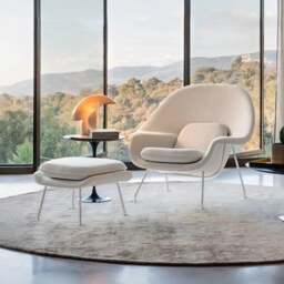 Rackhams Womb Lounge Chair And Footstool, Armchair - White - Velvet - thumbnail 1