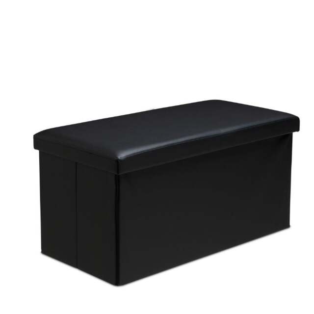 Rackhams Faux Leather Storage Ottoman Storage Box With Lid Foldable - 76x38x38cm Rectangle - Black - image 1
