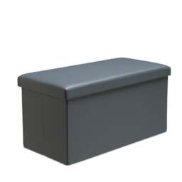 Rackhams Faux Leather Storage Ottoman Storage Box With Lid Foldable - 76x38x38cm Rectangle - Black - thumbnail 4