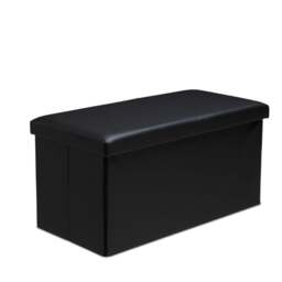 Rackhams Faux Leather Storage Ottoman Storage Box With Lid Foldable - 76x38x38cm Rectangle - Black - thumbnail 1