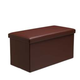 Rackhams Faux Leather Storage Ottoman Storage Box With Lid Foldable - 76x38x38cm Rectangle - Black - thumbnail 2