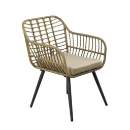 Rackhams 3 Pieces Rattan Garden Furniture Set, Rattan Bistro Set with Glass Top Table, Soft Cushion 2 Seaters + High Glass Top Table Set - Armchair - thumbnail 5