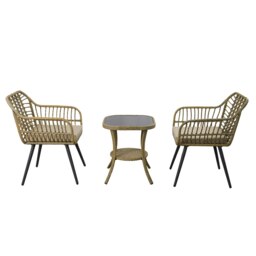 Rackhams 3 Pieces Rattan Garden Furniture Set, Rattan Bistro Set with Glass Top Table, Soft Cushion 2 Seaters + High Glass Top Table Set - Armchair - thumbnail 3