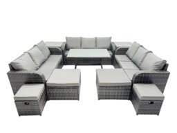 Rackhams Garden Rattan Outdoor Furniture Set 13 Seater with 3 Seater Sofa 4 Stools 2 Side Tables Dark Grey - thumbnail 2