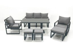 Rackhams 8 Seater Aluminium Outdoor Garden Furniture Set with Adjustable Rising Lifting Dining Table 3 Seater Sofa 2 Chair 3 Footstool Dark Grey - thumbnail 2