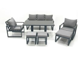 Rackhams 8 Seater Aluminium Outdoor Garden Furniture Set with Adjustable Rising Lifting Dining Table 3 Seater Sofa 2 Chair 3 Footstool Dark Grey - thumbnail 1