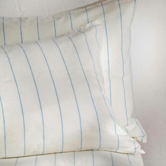 Rackhams White/Blue Pinstripe Linen Cotton Blend Pillowcases - Standard - Pair - Housewife - image 1