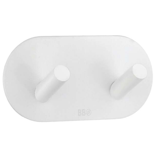 Rackhams White Stainless Steel Double Towel Hook (96 x 48mm) Self Adhesive Bathroom Wall Mounted