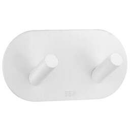 Rackhams White Stainless Steel Double Towel Hook (96 x 48mm) Self Adhesive Bathroom Wall Mounted