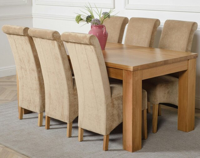 Rackhams Dakota Large Oak Dining Table with Montana Fabric Chairs - 6 chairs - Beige - image 1