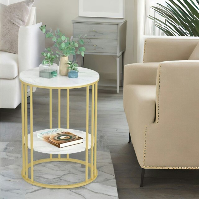 Rackhams 2 Tier Marble Coffee Table Gold - image 1